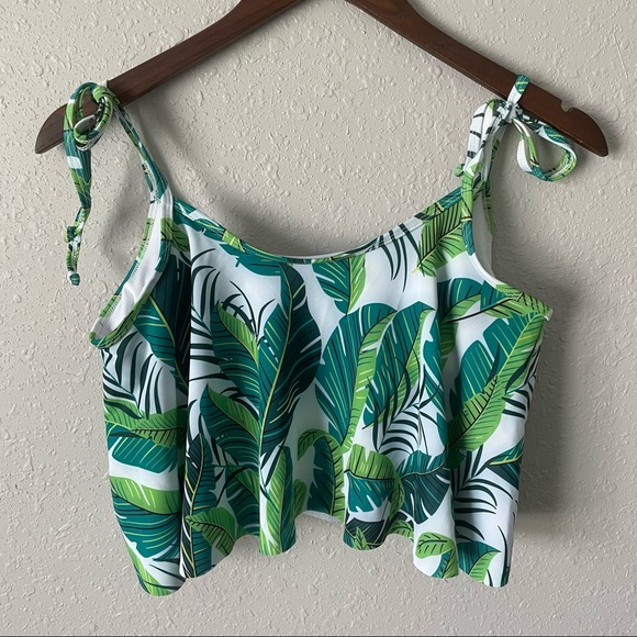 SHEIN Green Leaf Flounce Ruffle Bikini Top Size M - Picture 9 of 10